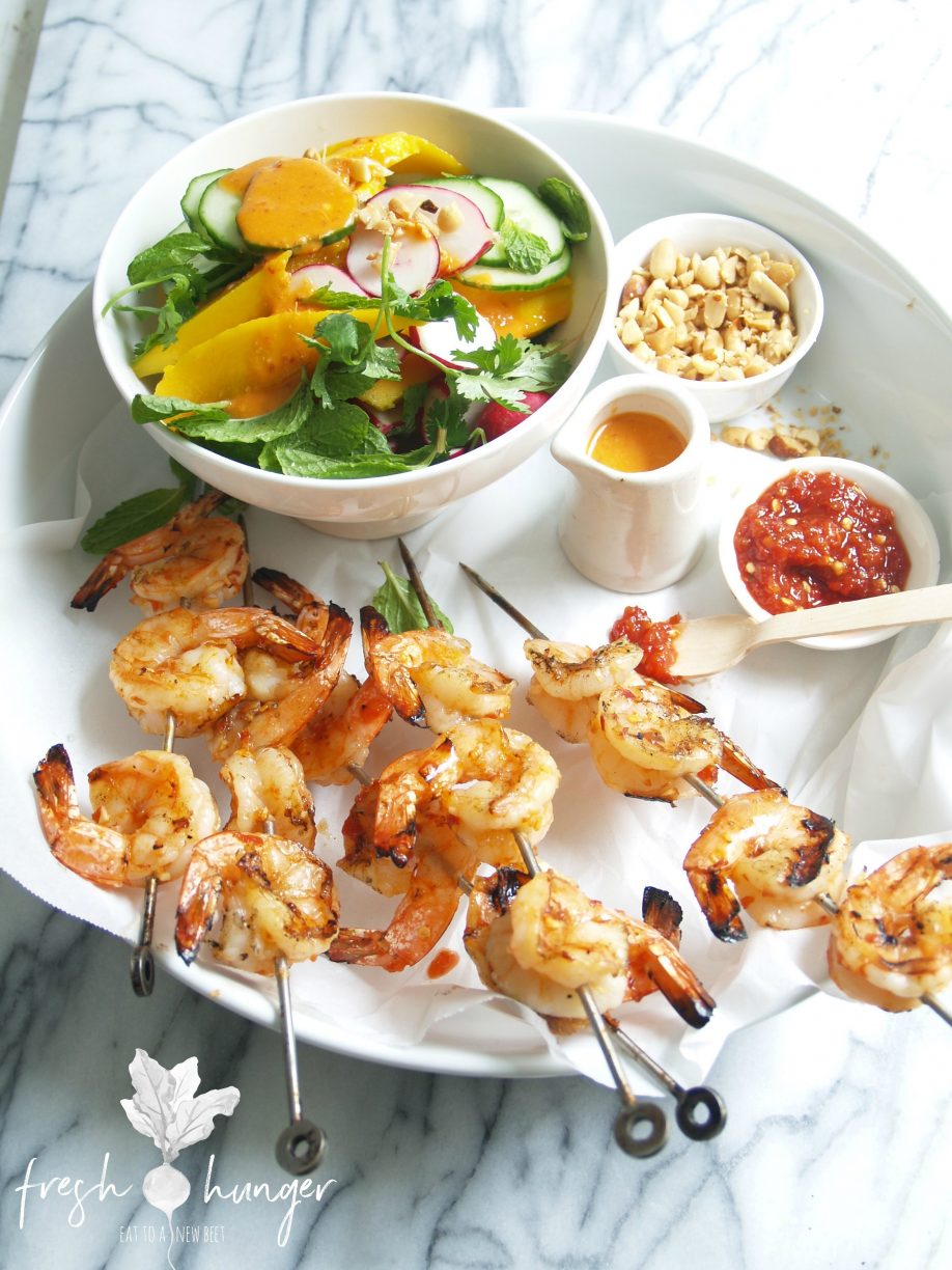 spicy sambal shrimp with mango salad