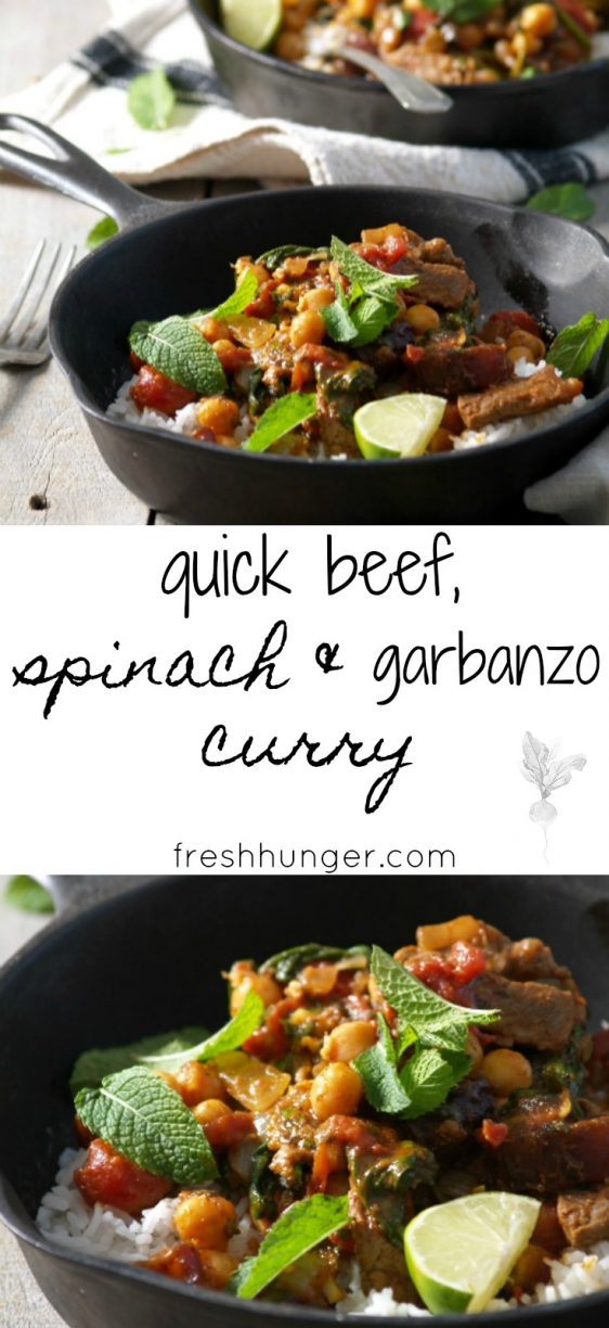 quick beef, spinach & garbanzo curry