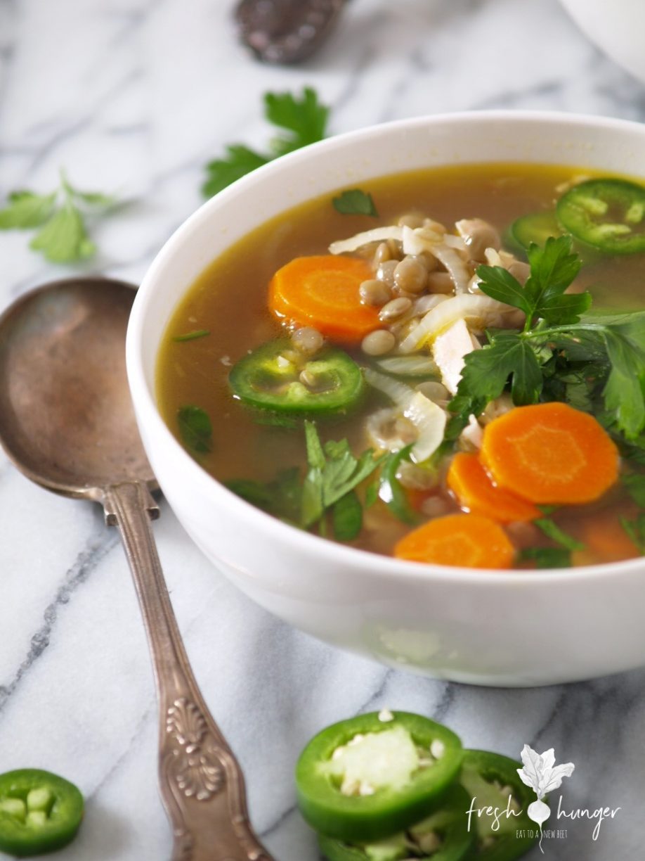 20 minute chicken & lentil soup