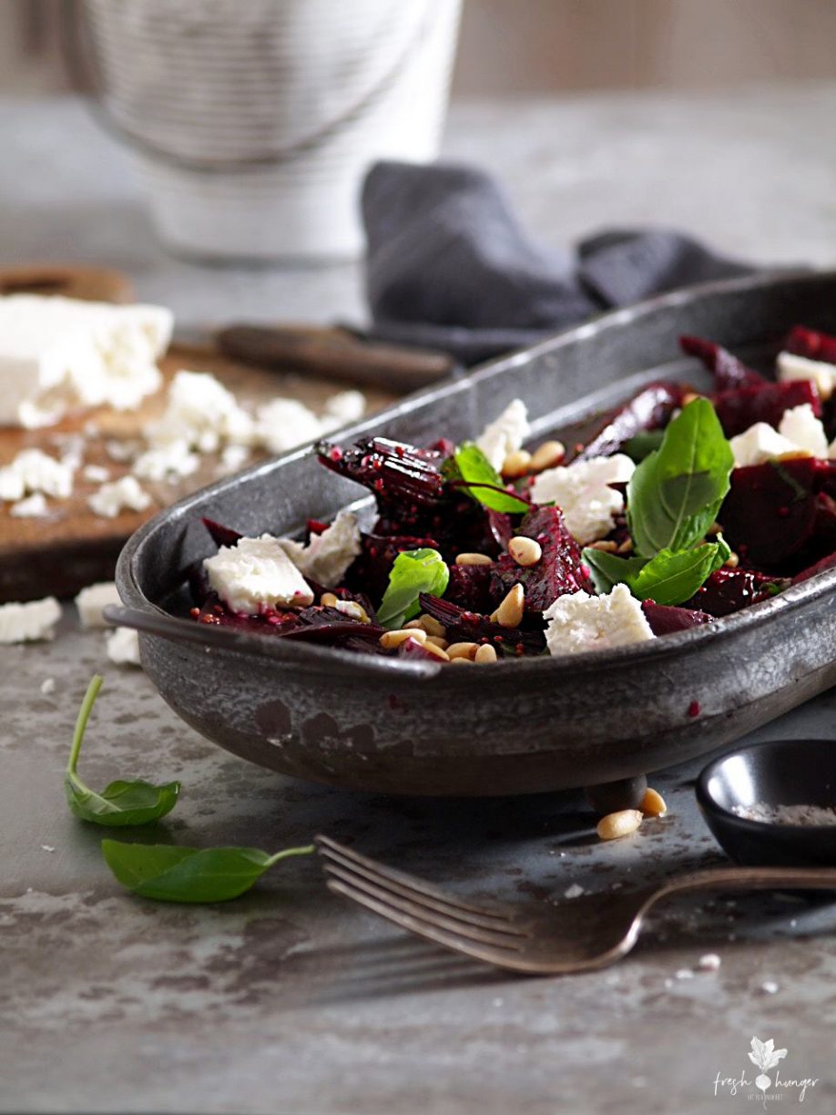 mustard beets with pine nuts & feta 