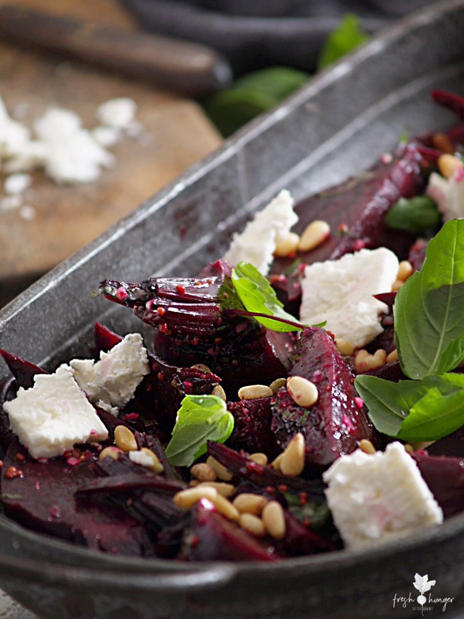 mustard beets with pine nuts & feta 