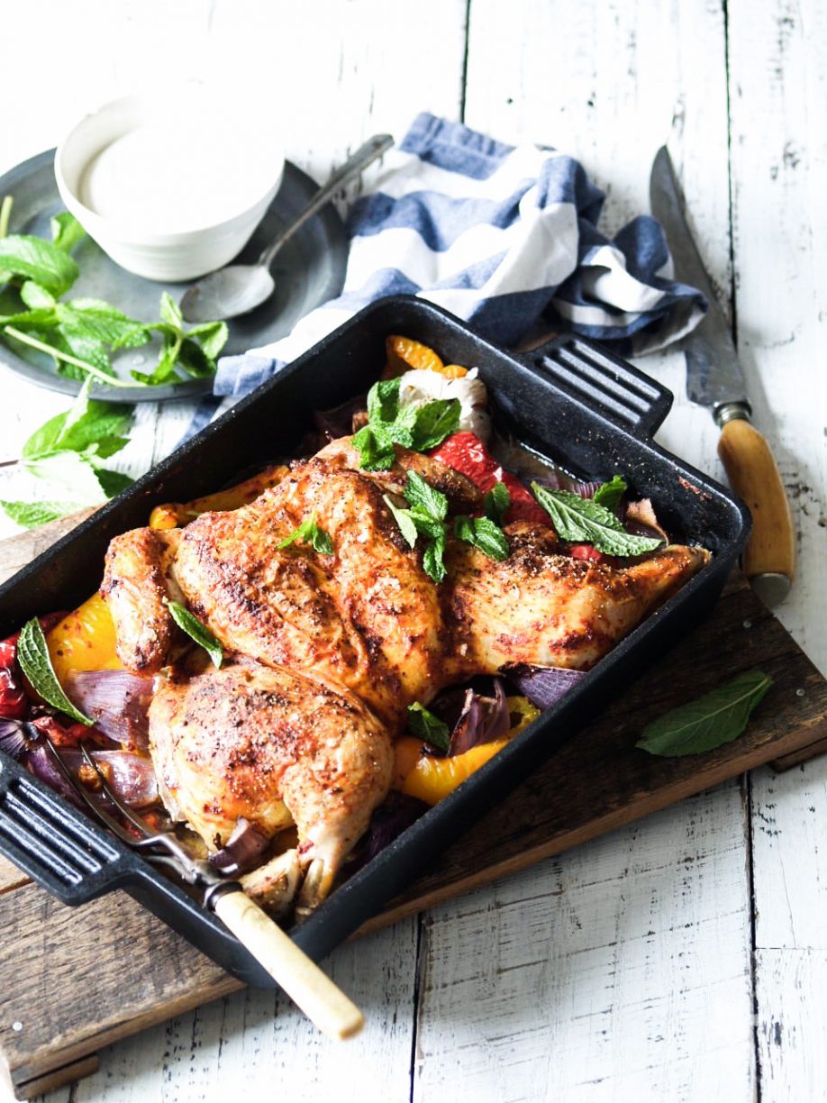 One Pan Harissa Chicken with Peppers & Mint