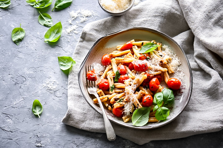 Herb Buttered Pasta with Sweet Blistered Tomatoes