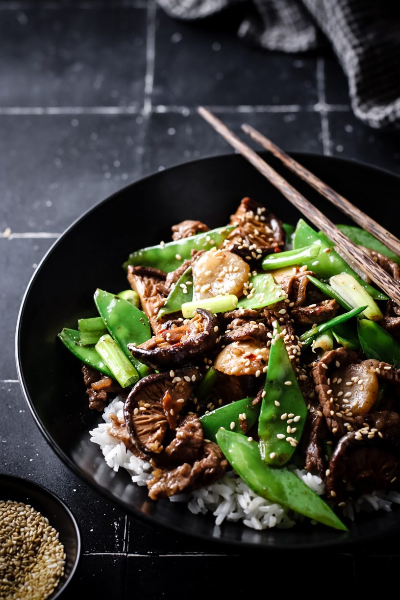 HOISIN BEEF, SNOW PEA AND WATER CHESTNUT STIR-FRY